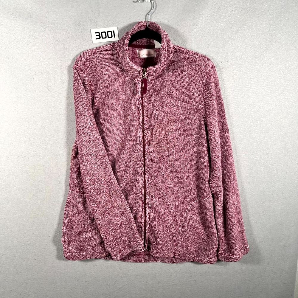 Stan Herman Jacket Womens Medium Pink Full Zip Plush Fleece Mock Neck Cozy